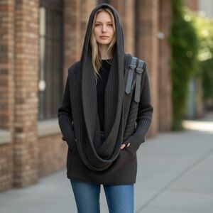 Nikolas K Convertible Sweater/Cardigan XS Black w/ Leather Accents + Thumb Holes